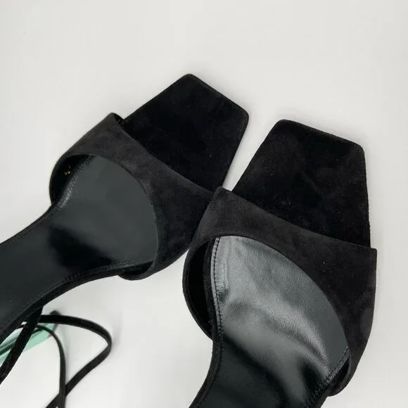 SAINT LAURENT | Vitti Sandal in Nero & Hope Green Black Suede - Picture 8 of 13